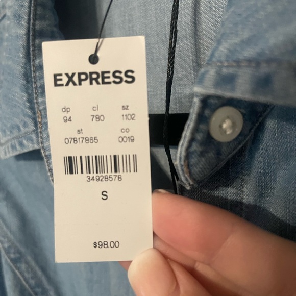 Expresss Denim Puff Sleeves button up dress- S - Picture 9 of 12